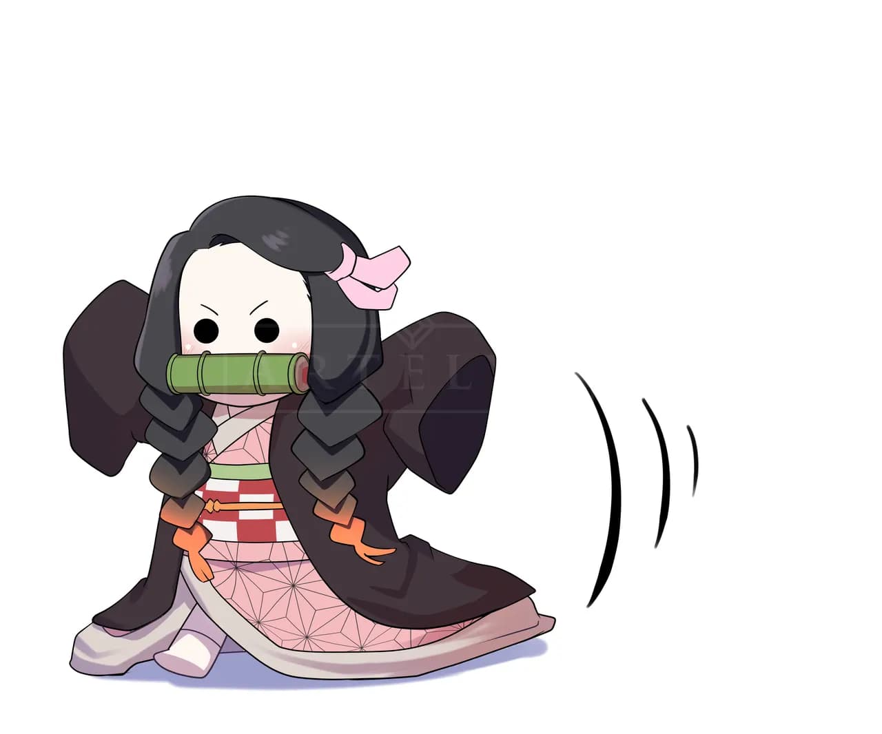 Chibi Nezuko Illustration metal wall art by Artelyx Studios