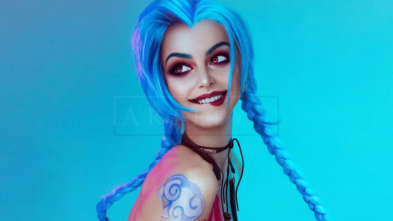 Blue-Haired Fantasy Cosplay Portrait metal wall art by Artelyx Studios
