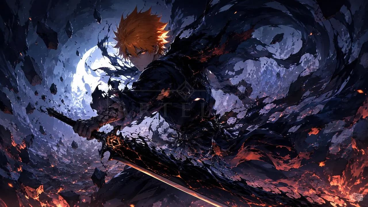 Ichigo: Moonlit Void Slash metal wall art by Artelyx Studios