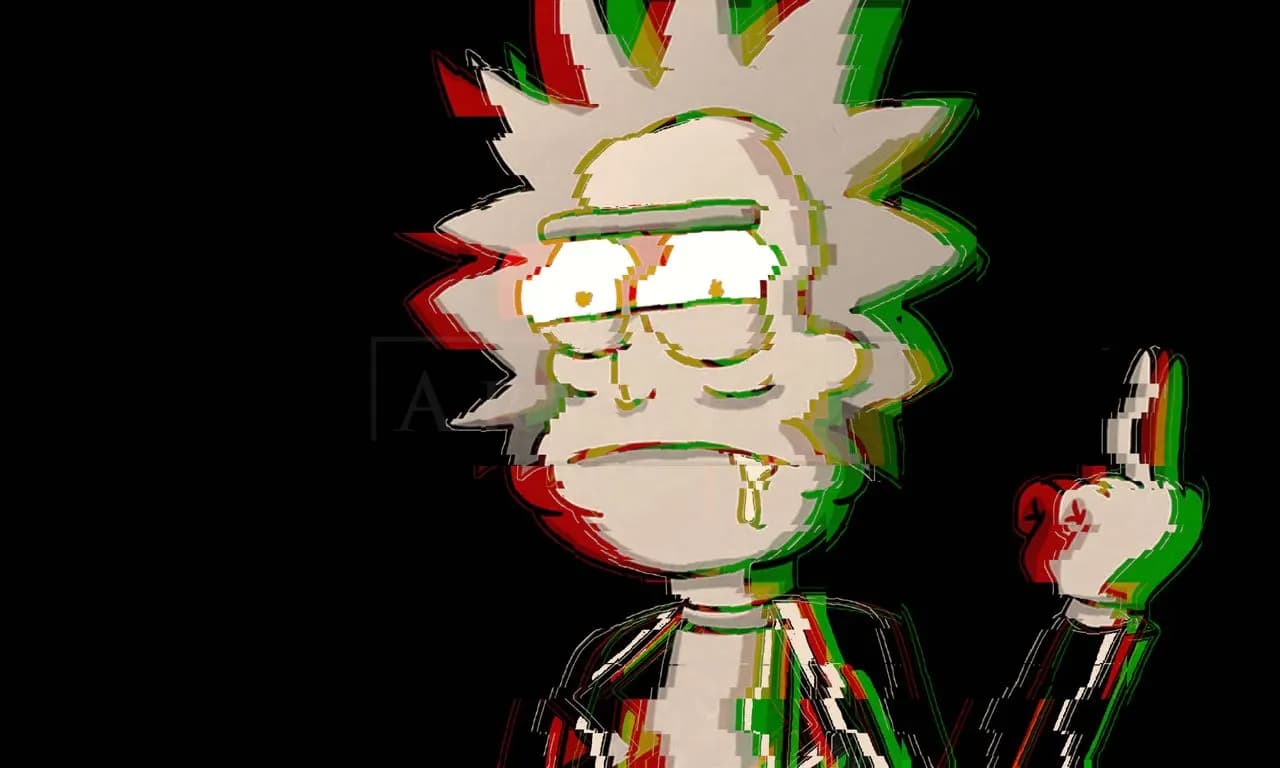 Glitched Rick Rebellion metal wall art by Artelyx Studios