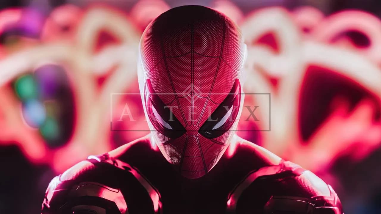 Spider-Man Under Neon Glow metal wall art by Artelyx Studios