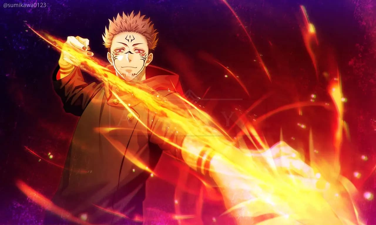 Sukuna Flame Slash Scene metal wall art by Artelyx Studios