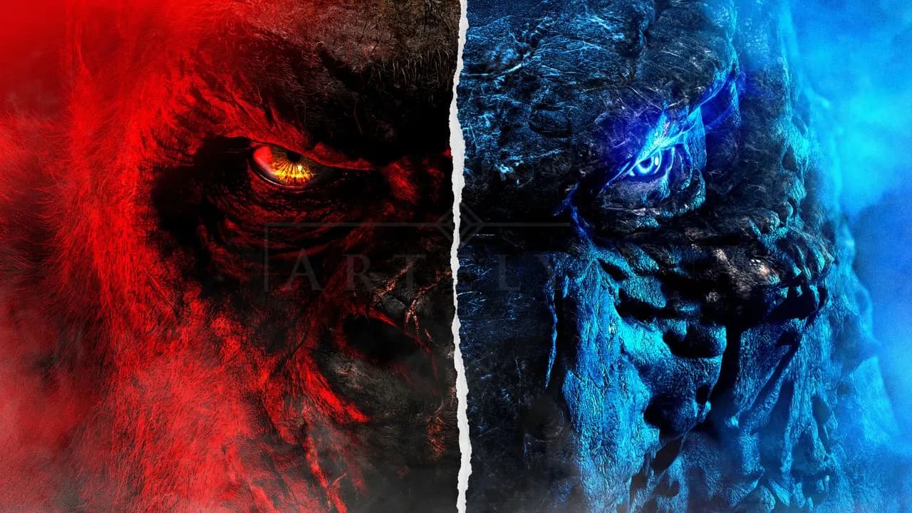 Monster Face-Off Split Portrait metal wall art by Artelyx Studios