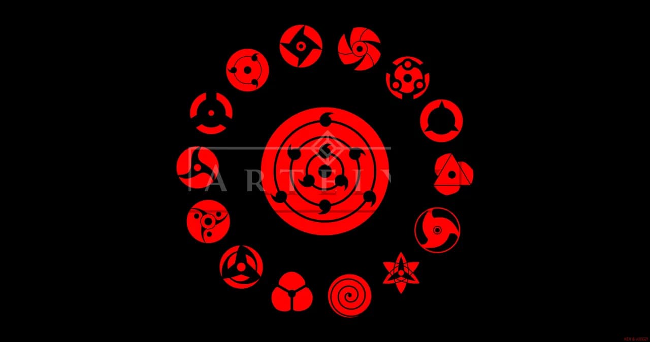 Red Sharingan Symbol Set metal wall art by Artelyx Studios