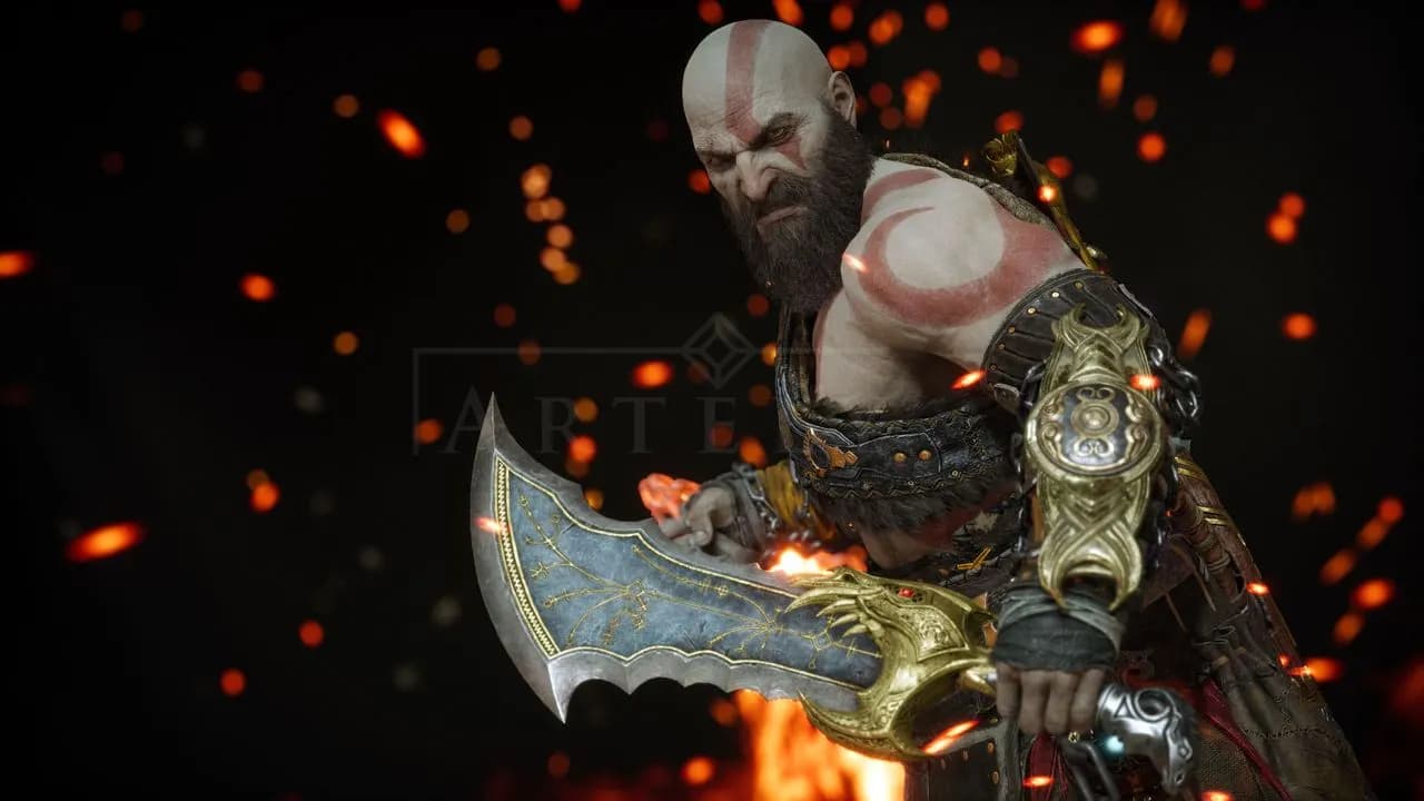 Kratos Ember Blade Portrait metal wall art by Artelyx Studios