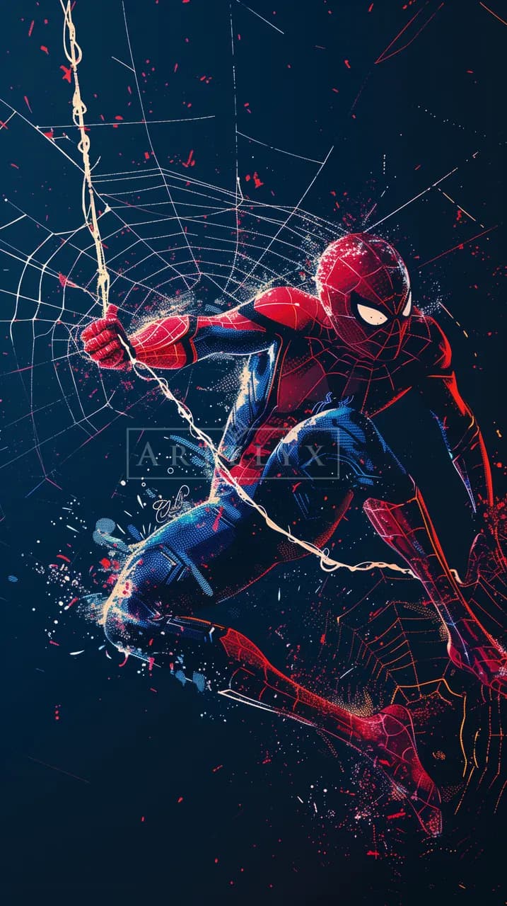 Webslinger in Neon Motion metal wall art by Artelyx Studios