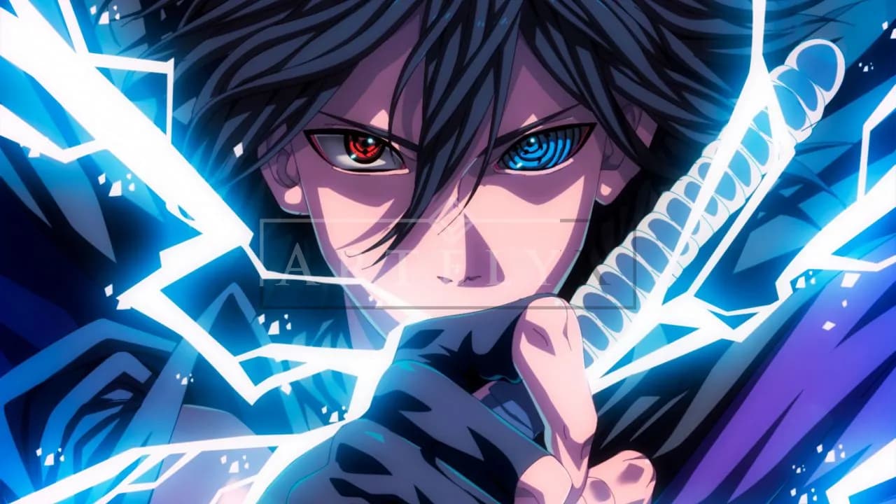 Dual-Eyed Lightning Swordsman metal wall art by Artelyx Studios