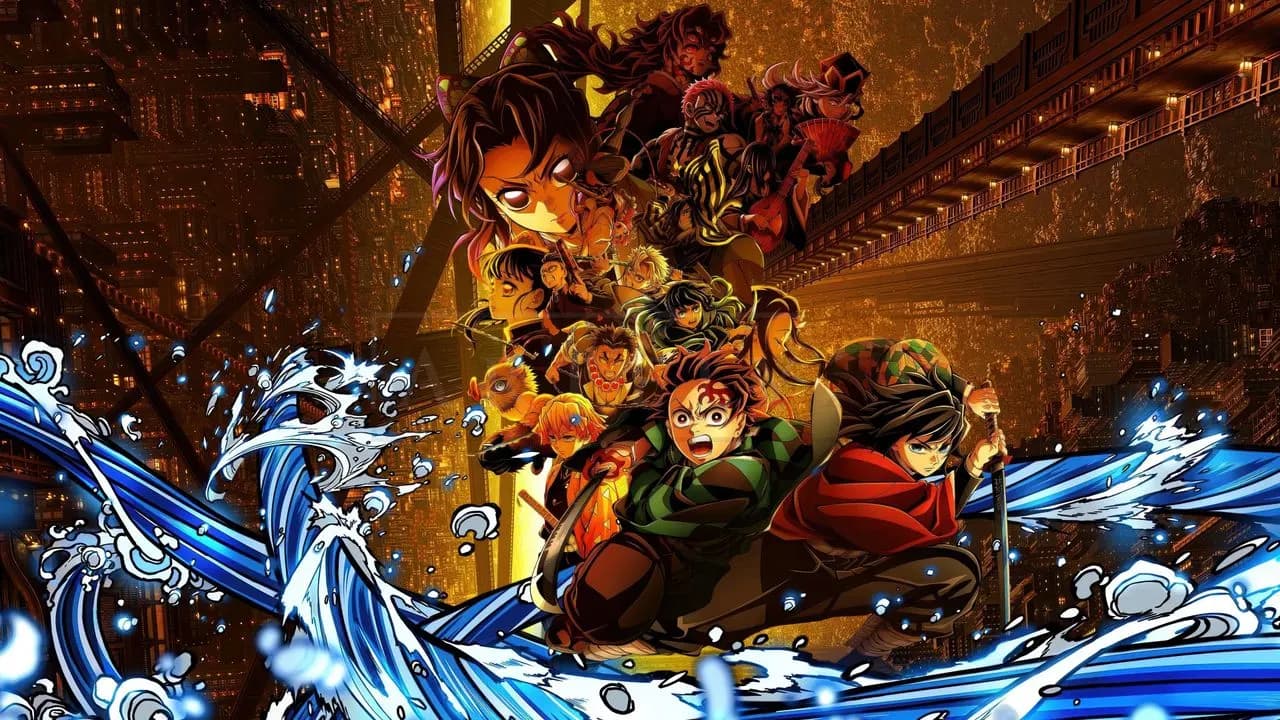 Demon Slayer City Battle Ensemble metal wall art by Artelyx Studios