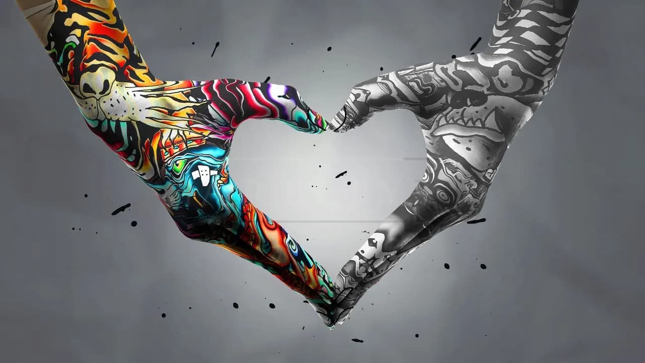 Dual Tattoo Heart Composition metal wall art by Artelyx Studios