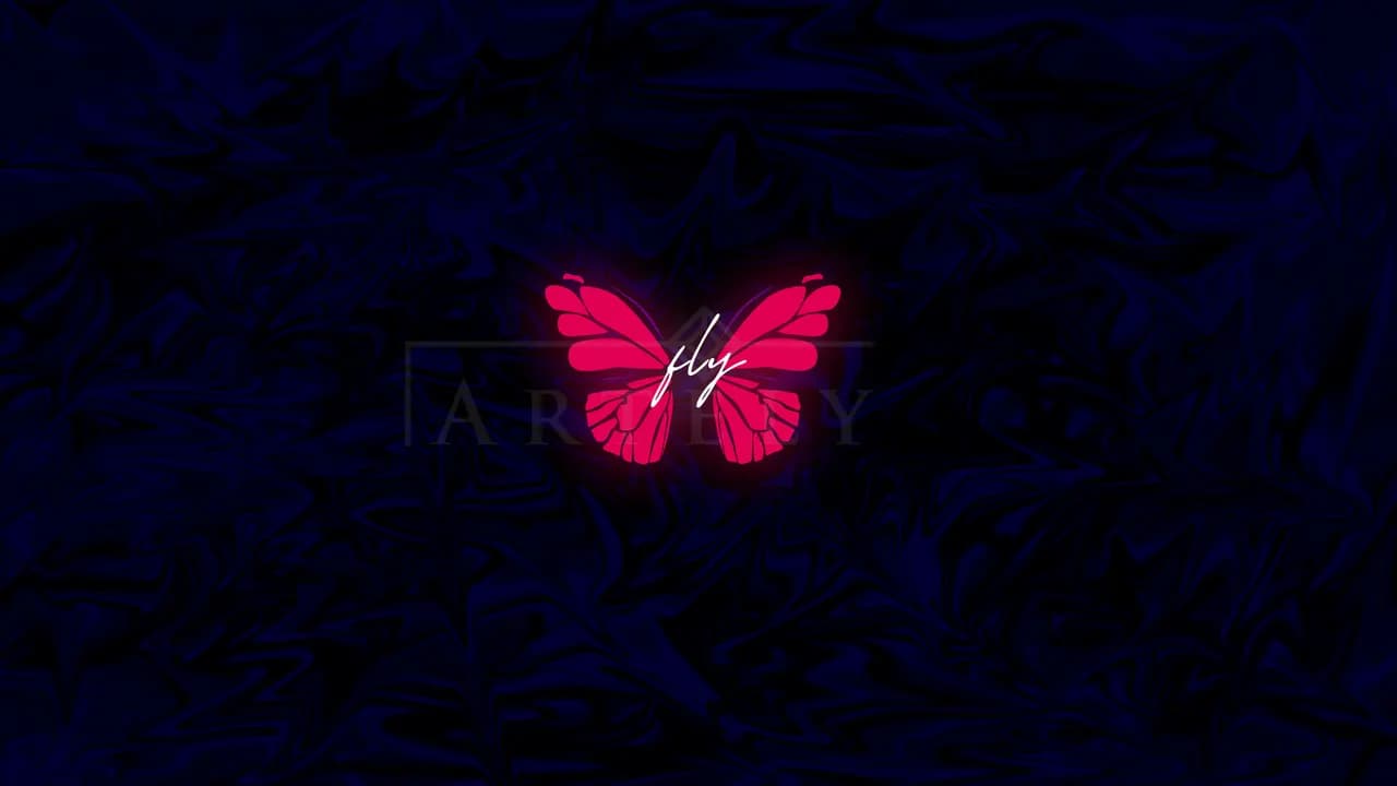 Neon Butterfly on Dark Marble metal wall art by Artelyx Studios