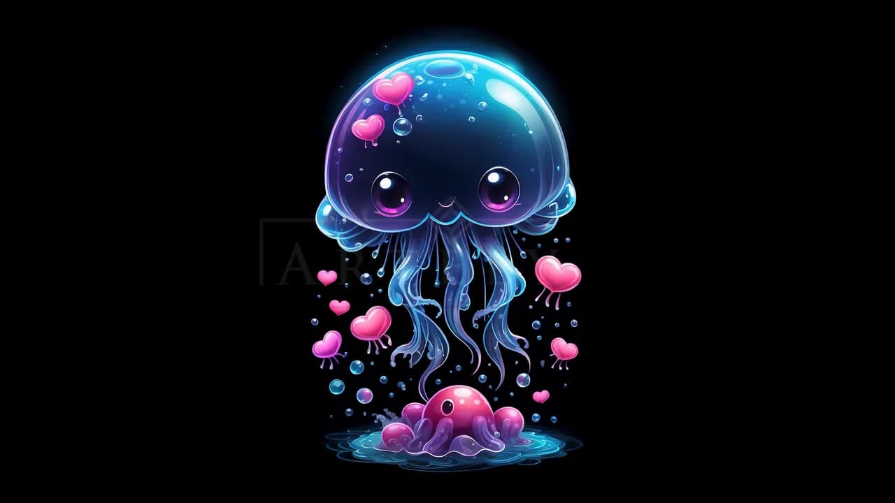 Cute Jellyfish Hearts metal wall art by Artelyx Studios