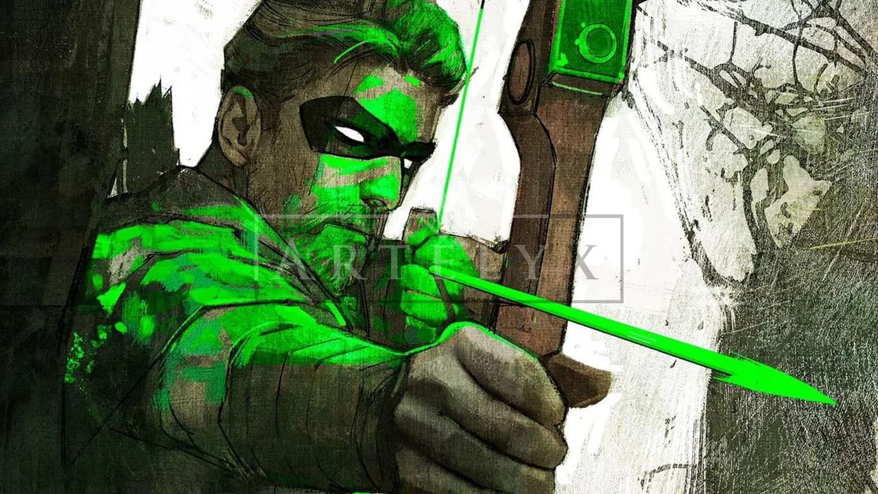 Emerald Archer Takes Aim metal wall art by Artelyx Studios