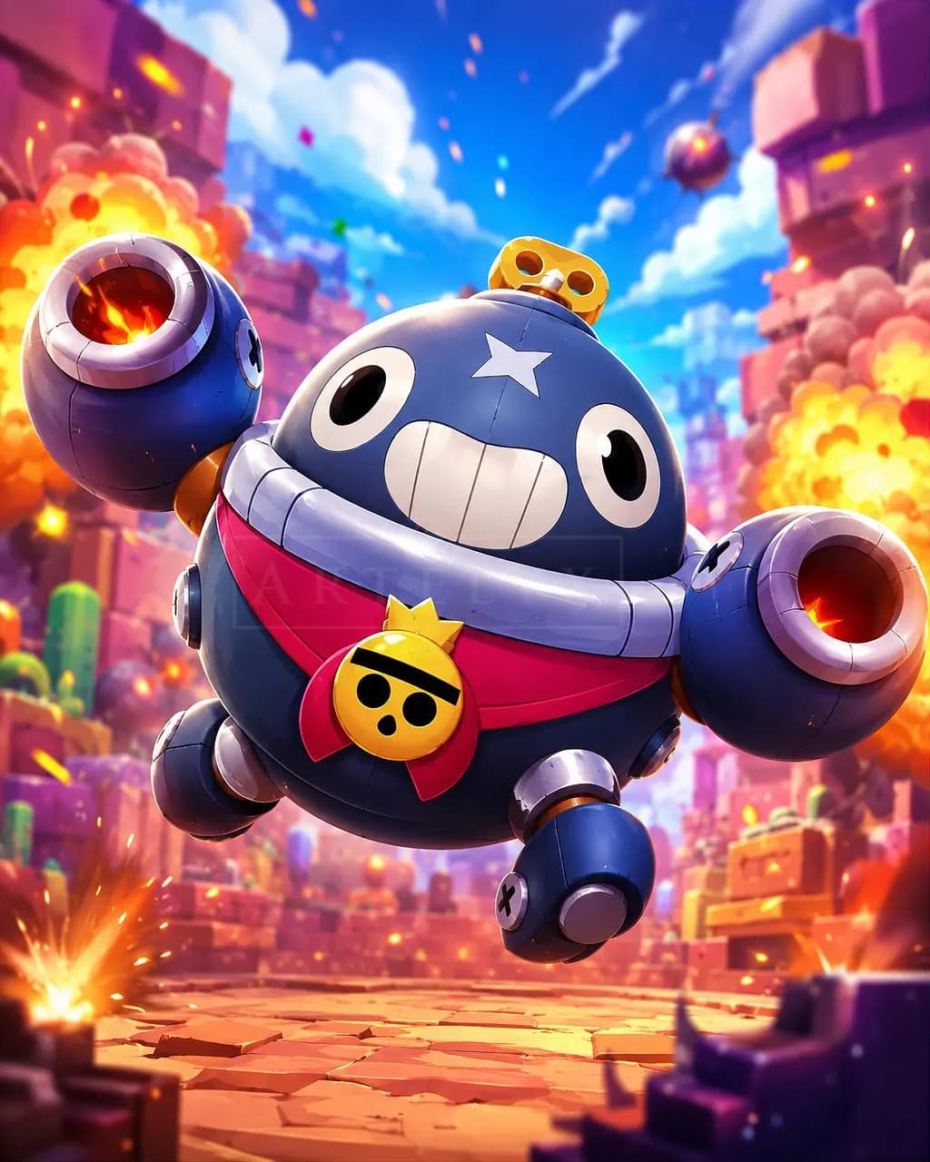 Explosive Robot Mayhem metal wall art by Artelyx Studios