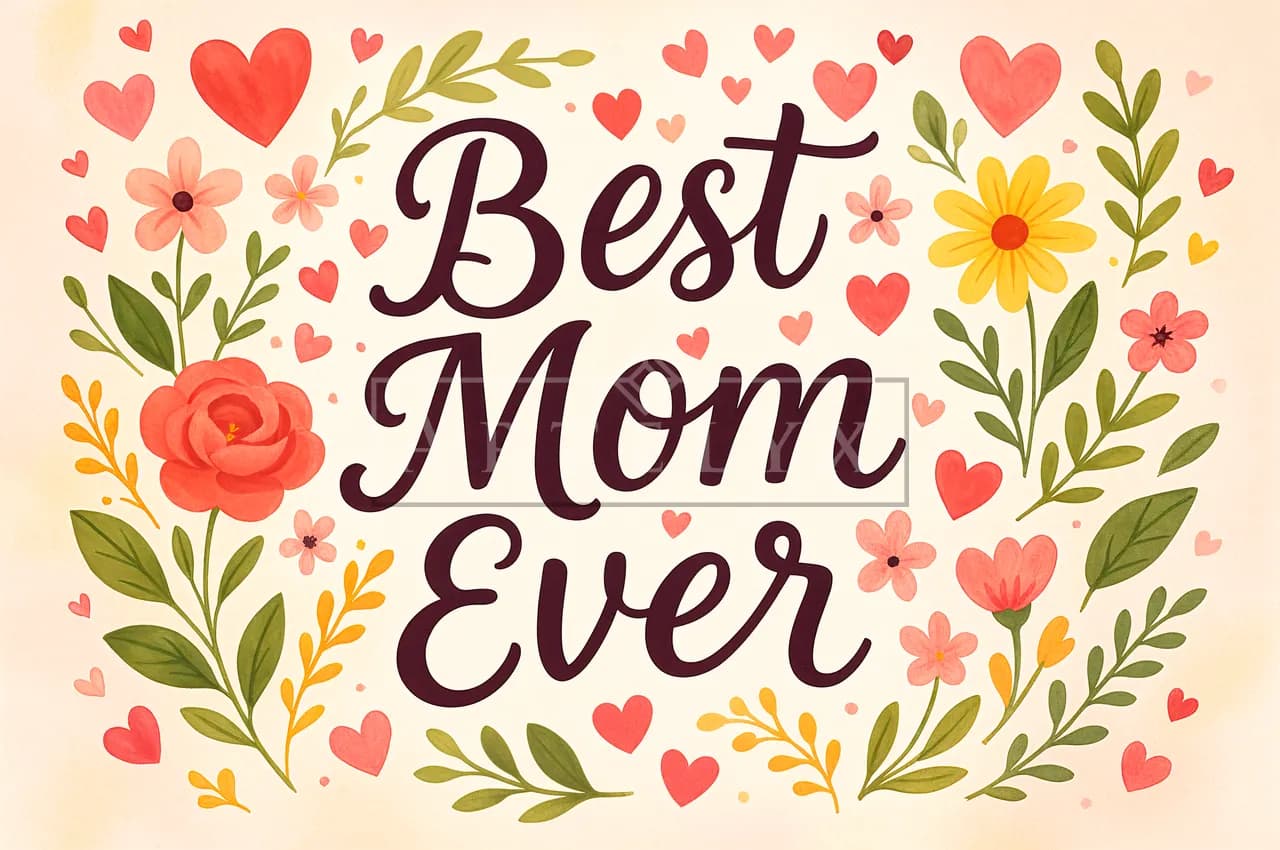 Best Mom Ever Floral Lettering metal wall art by Artelyx Studios
