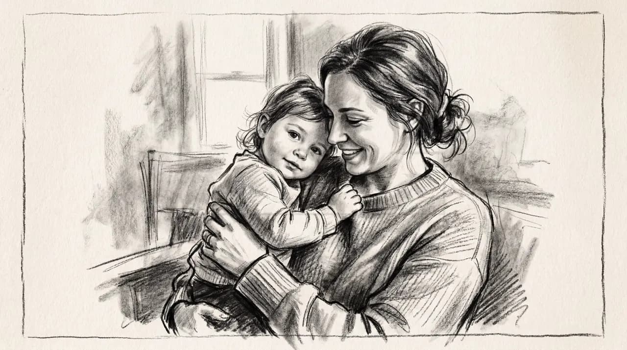Mother and Child Pencil Sketch metal wall art by Artelyx Studios