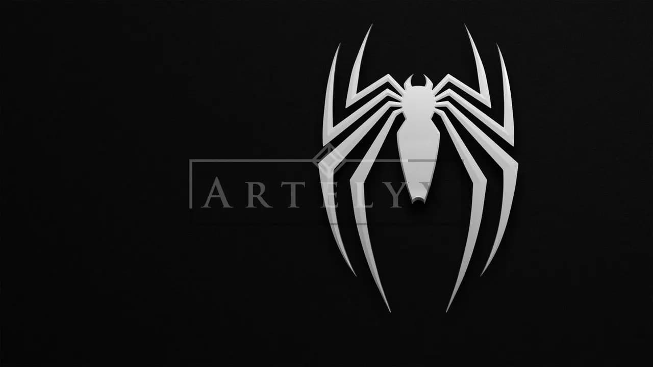 Minimal White Spider Emblem metal wall art by Artelyx Studios