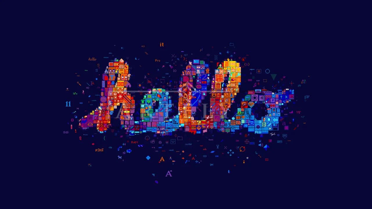 Adobe Logo Mosaic in Neon Icons metal wall art by Artelyx Studios