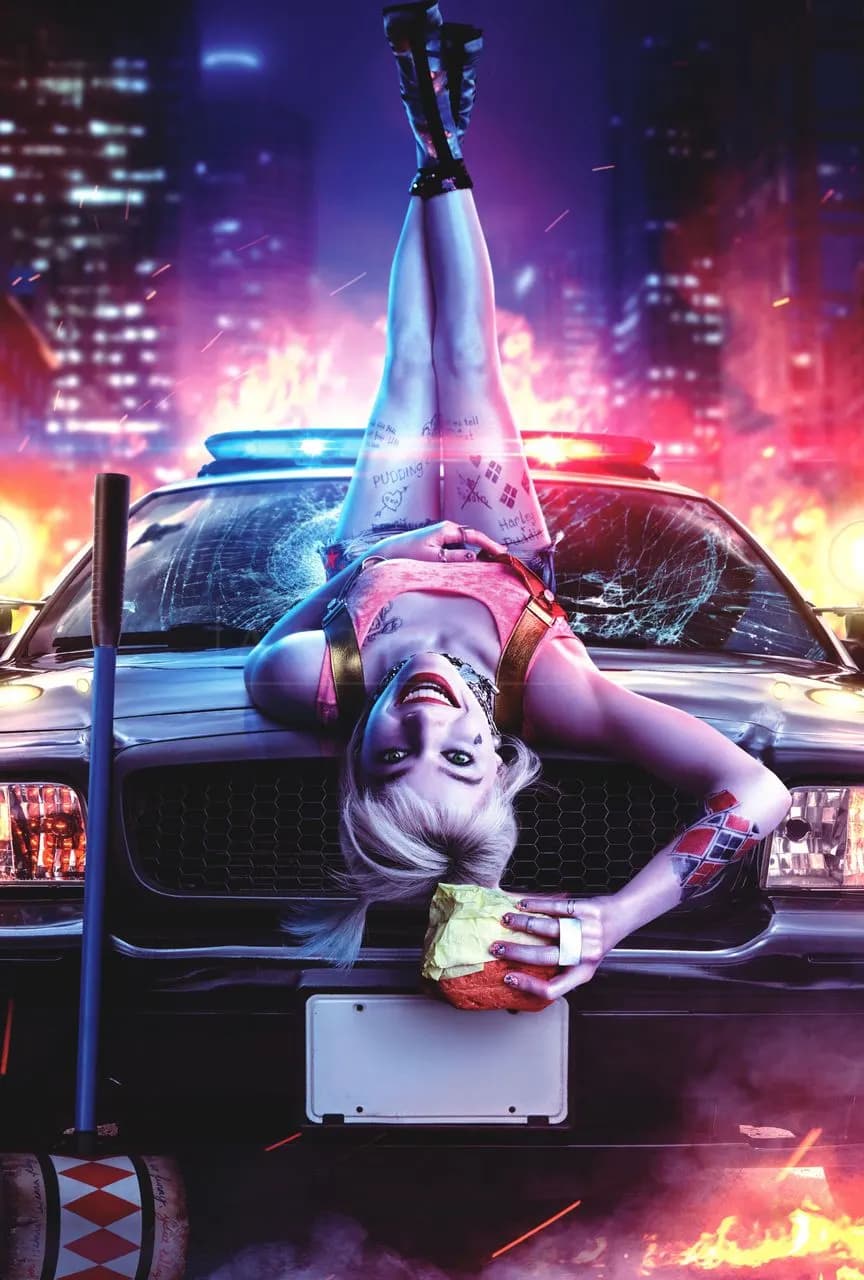Rebel Queen on Police Car Neon Poster metal wall art by Artelyx Studios