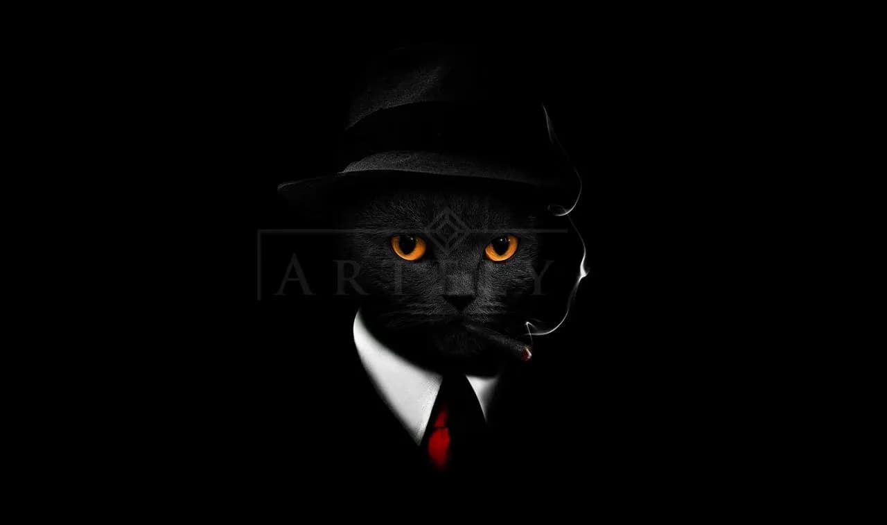 Noir Black Cat in Suit and Hat metal wall art by Artelyx Studios