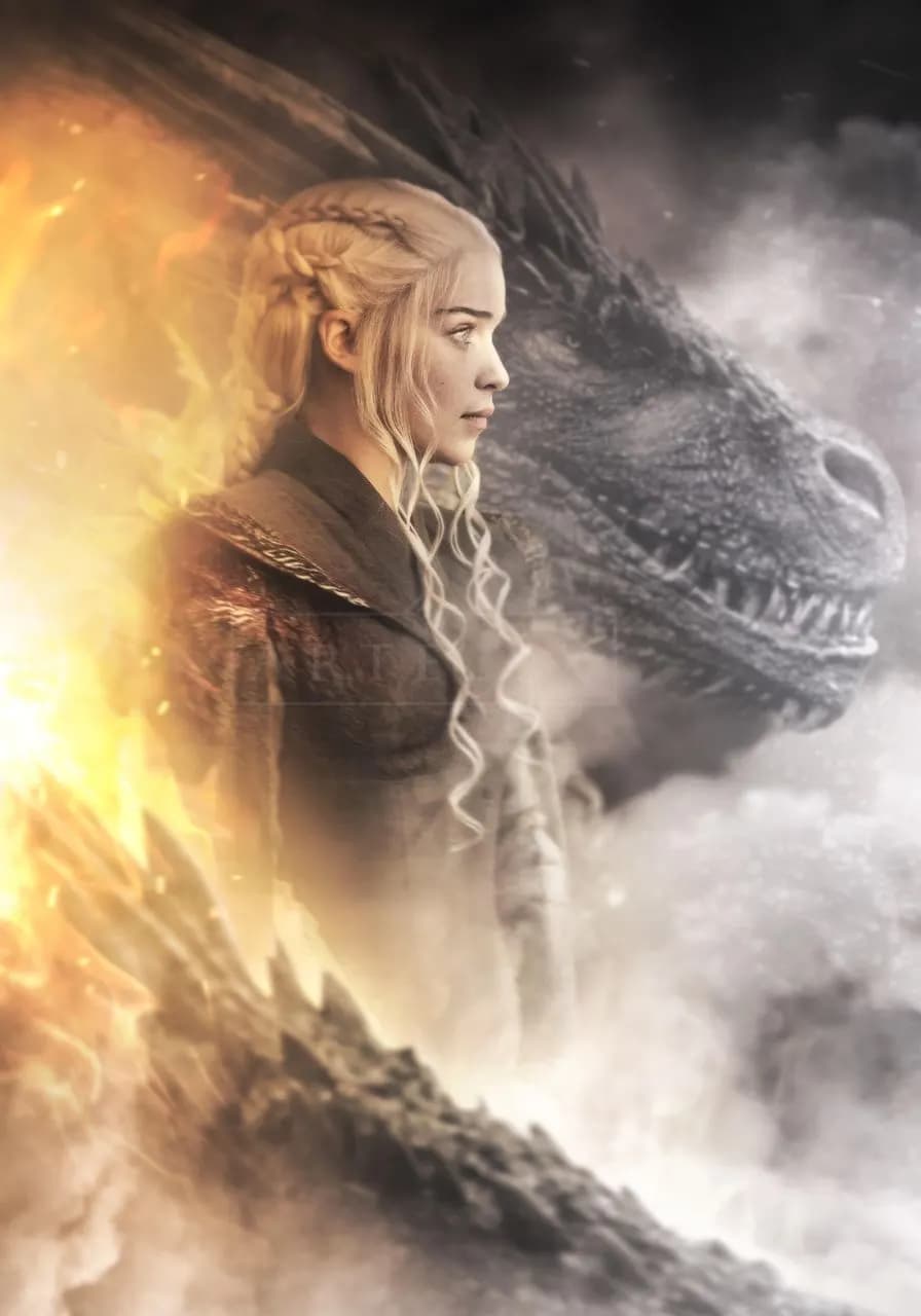 Silver-Haired Dragon Queen Portrait metal wall art by Artelyx Studios