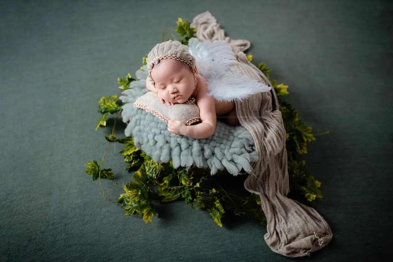 Sleeping Newborn Angel Baby on Knit Nest metal wall art by Artelyx Studios