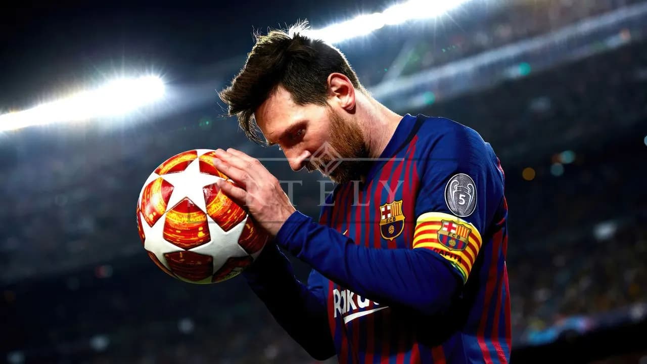 Barcelona Football Star with Champions League Ball metal wall art by Artelyx Studios