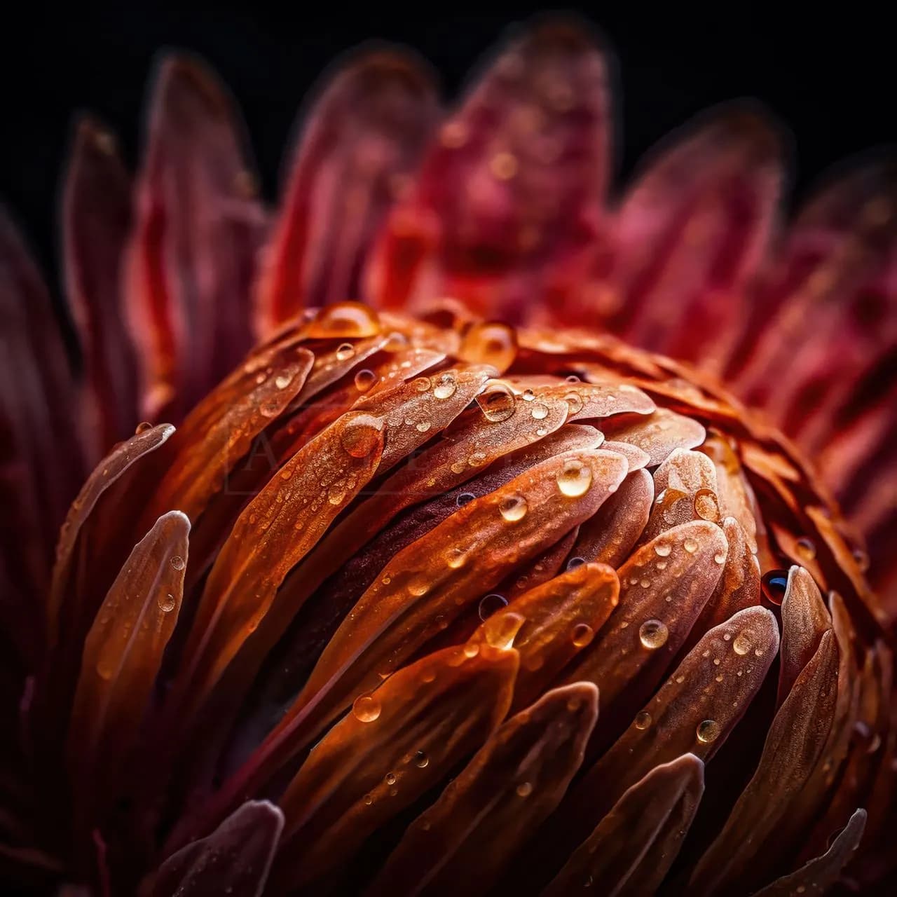 Dew-Kissed Ember Bloom metal wall art by Artelyx Studios