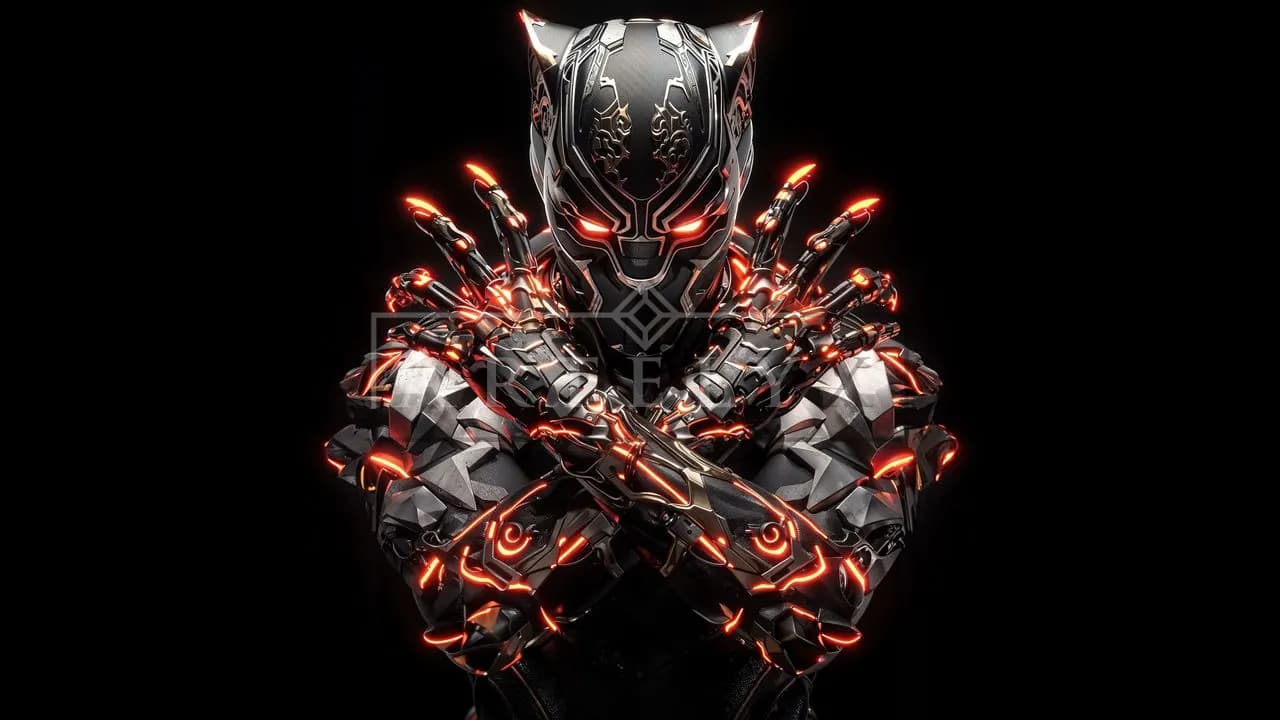 Futuristic Black Panther Armor Portrait metal wall art by Artelyx Studios