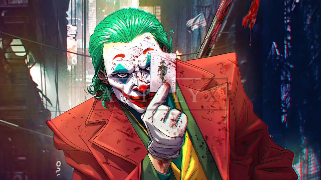 Joker Card in the Neon Alley metal wall art by Artelyx Studios