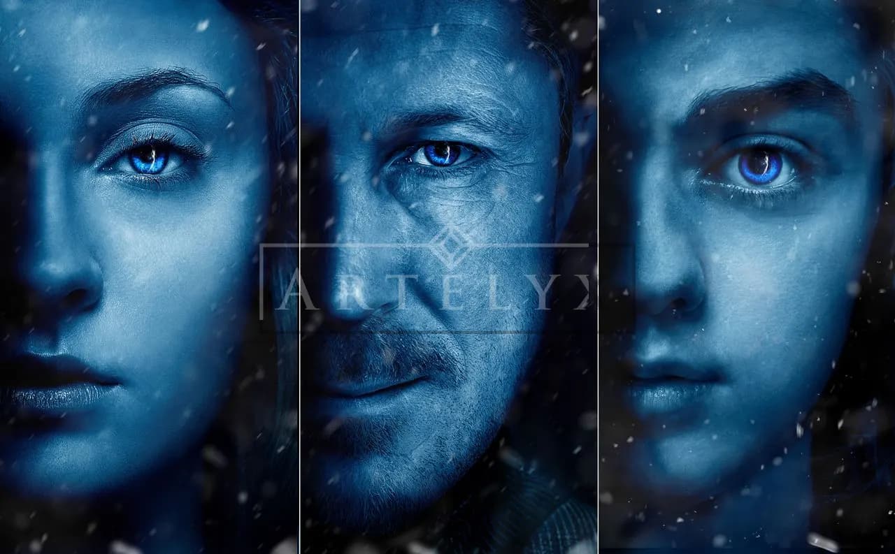 Faces of Winter in Blue Silence metal wall art by Artelyx Studios