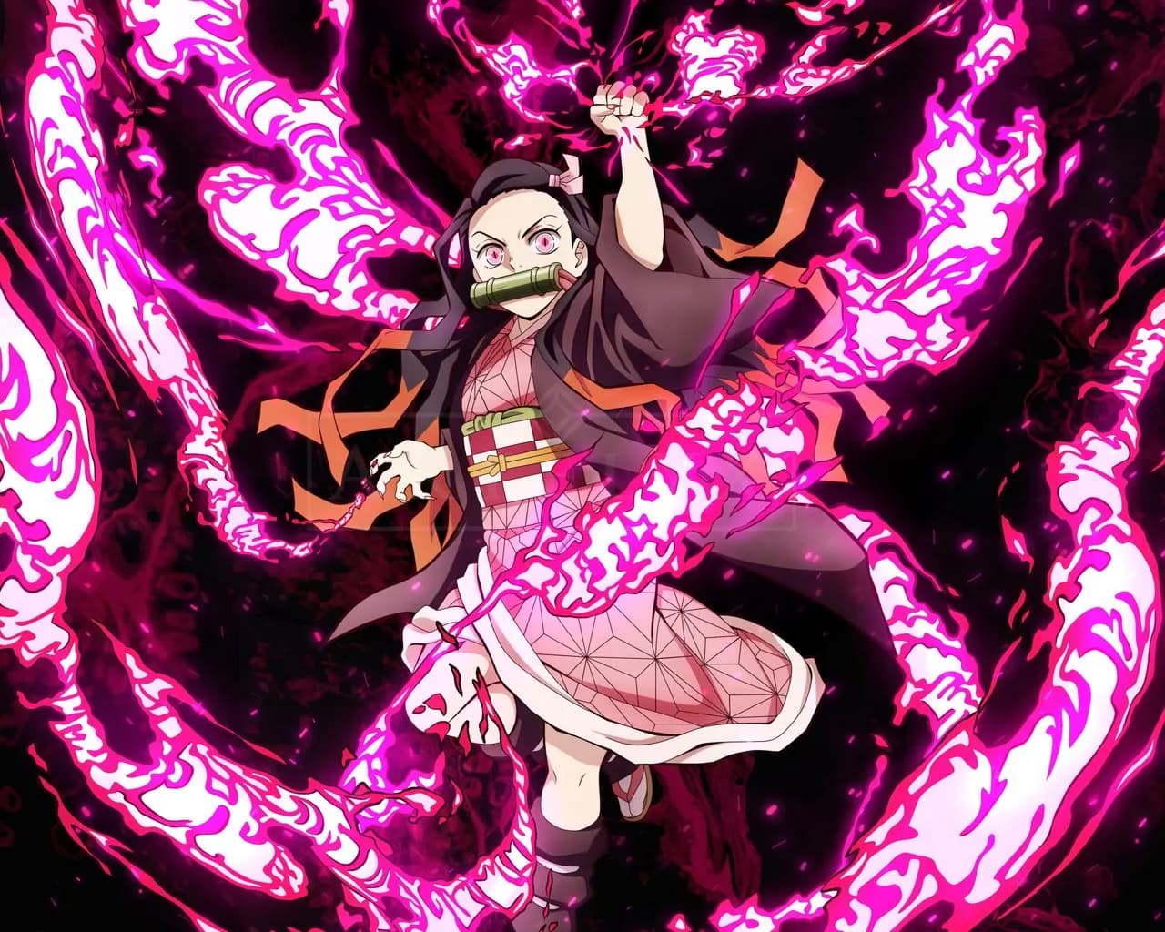 Nezuko Pink Demon Blood Art metal wall art by Artelyx Studios
