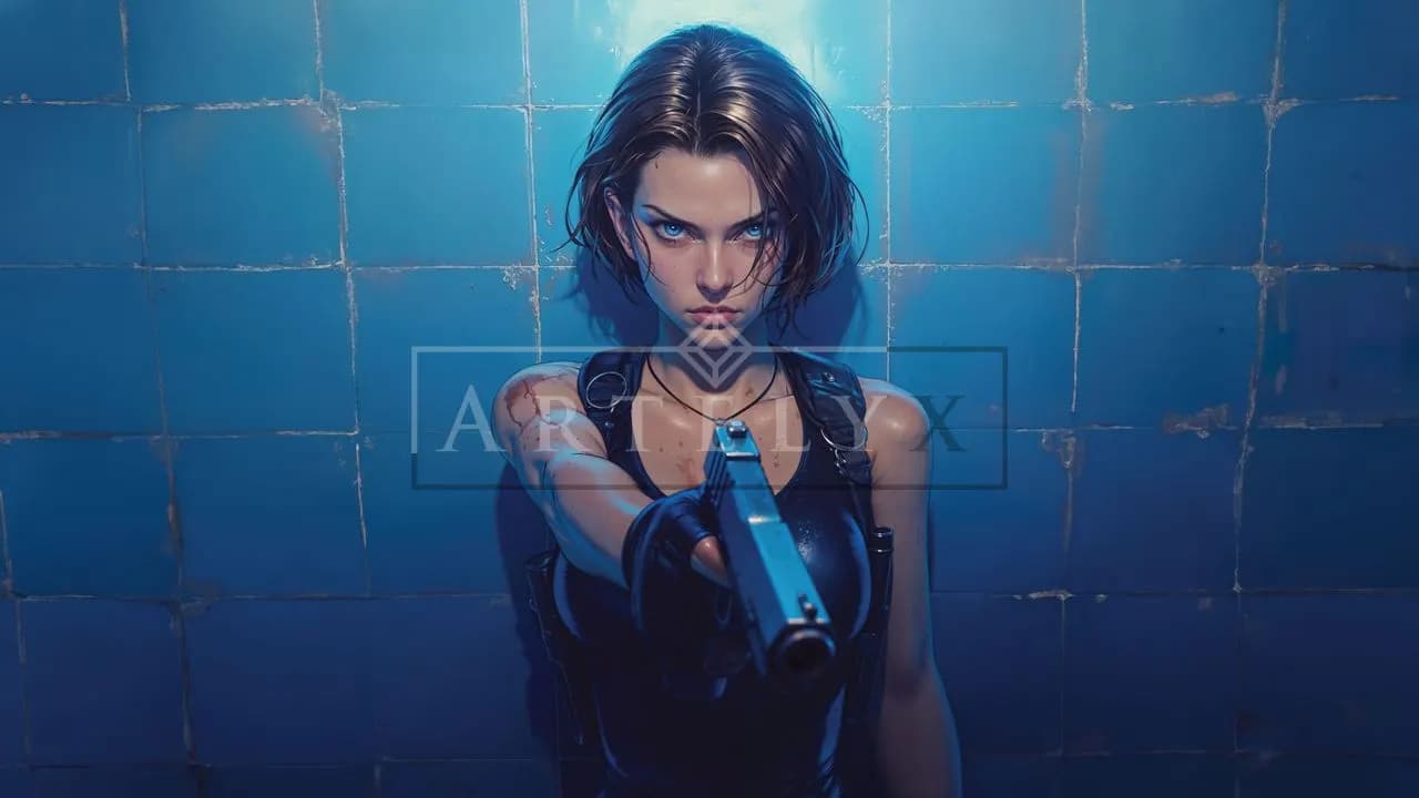 Cold Aim Against the Blue Tile metal wall art by Artelyx Studios